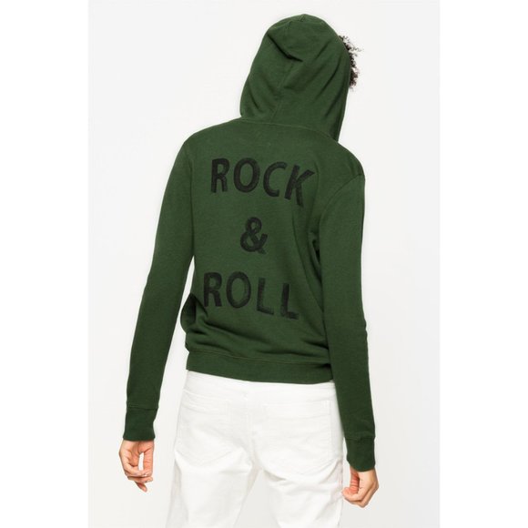 Zadig & Voltaire Tops - Zadig & Voltaire green black Rock & Roll print Comfy Satin Sweatshirt hoodie